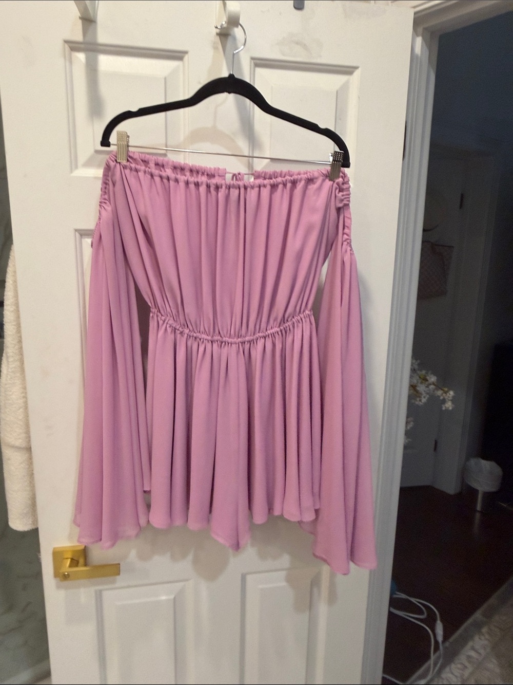 Michael Costello Lavender Off-Shoulder Pleated Mini Dress - Picture 4 of 4